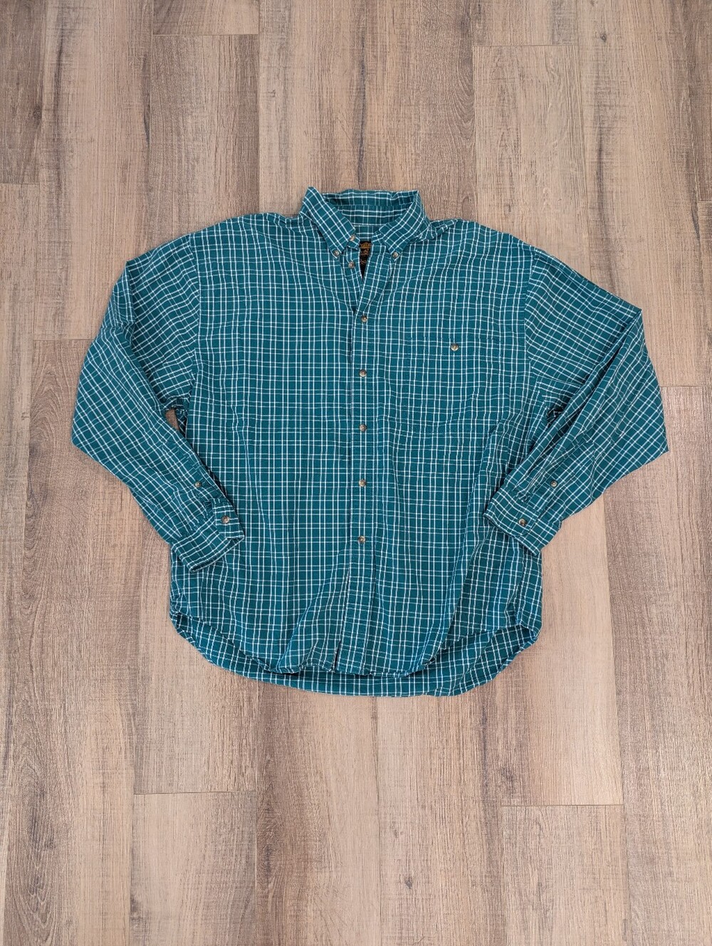 Eddie Bauer Button Down Shirt Mens XL Green Plaid Cotton Hong Kong